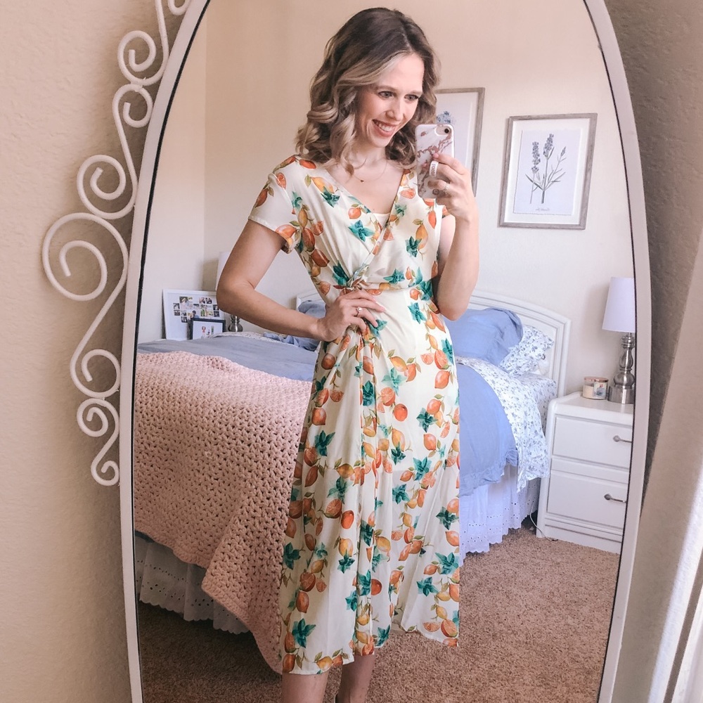 Orange Printed Midi Dress